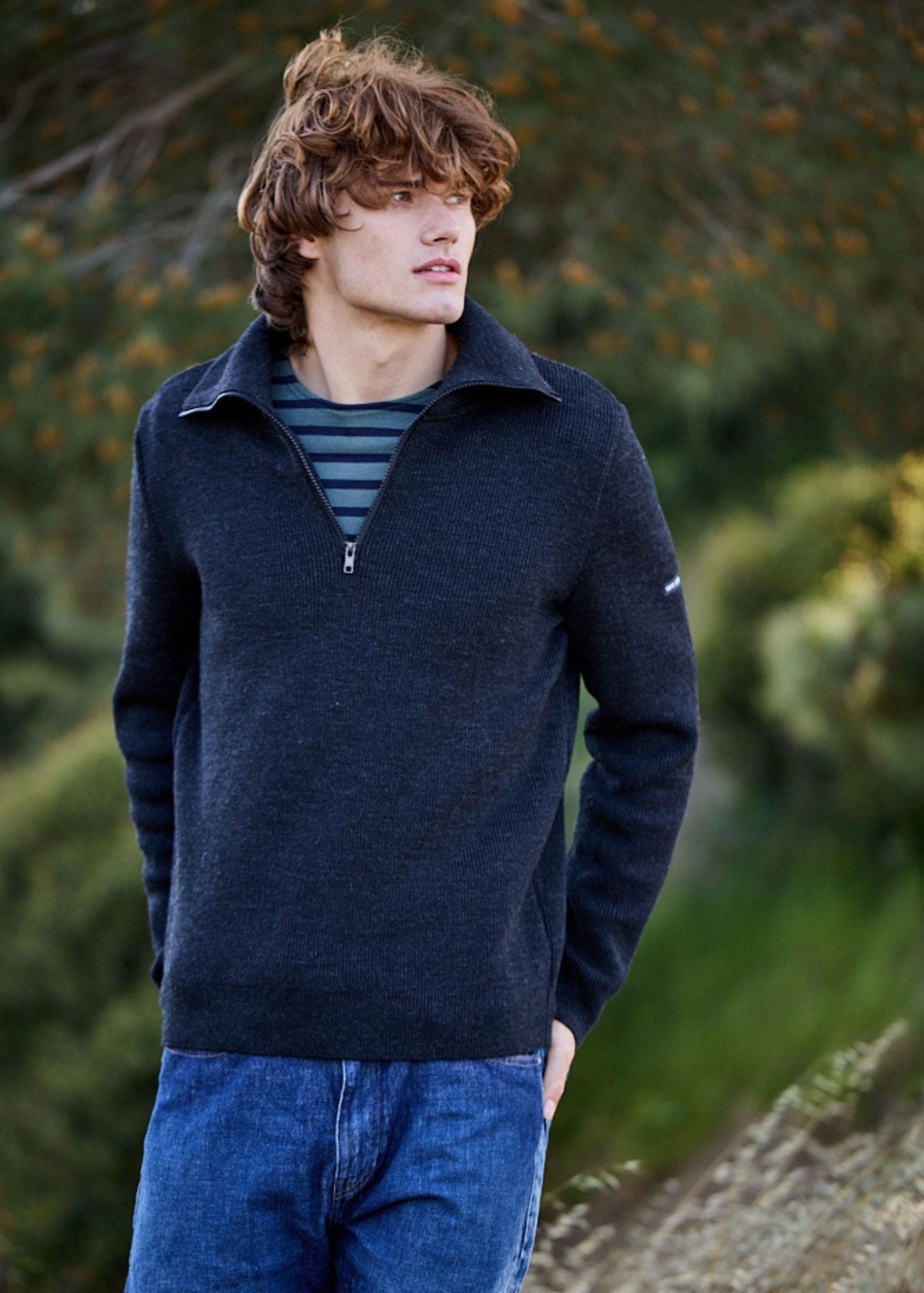 Perfectly Cozy Comfy Winter Wear COTENTIN - Quarter Zip Trucker Sweater (DARK GRAY)