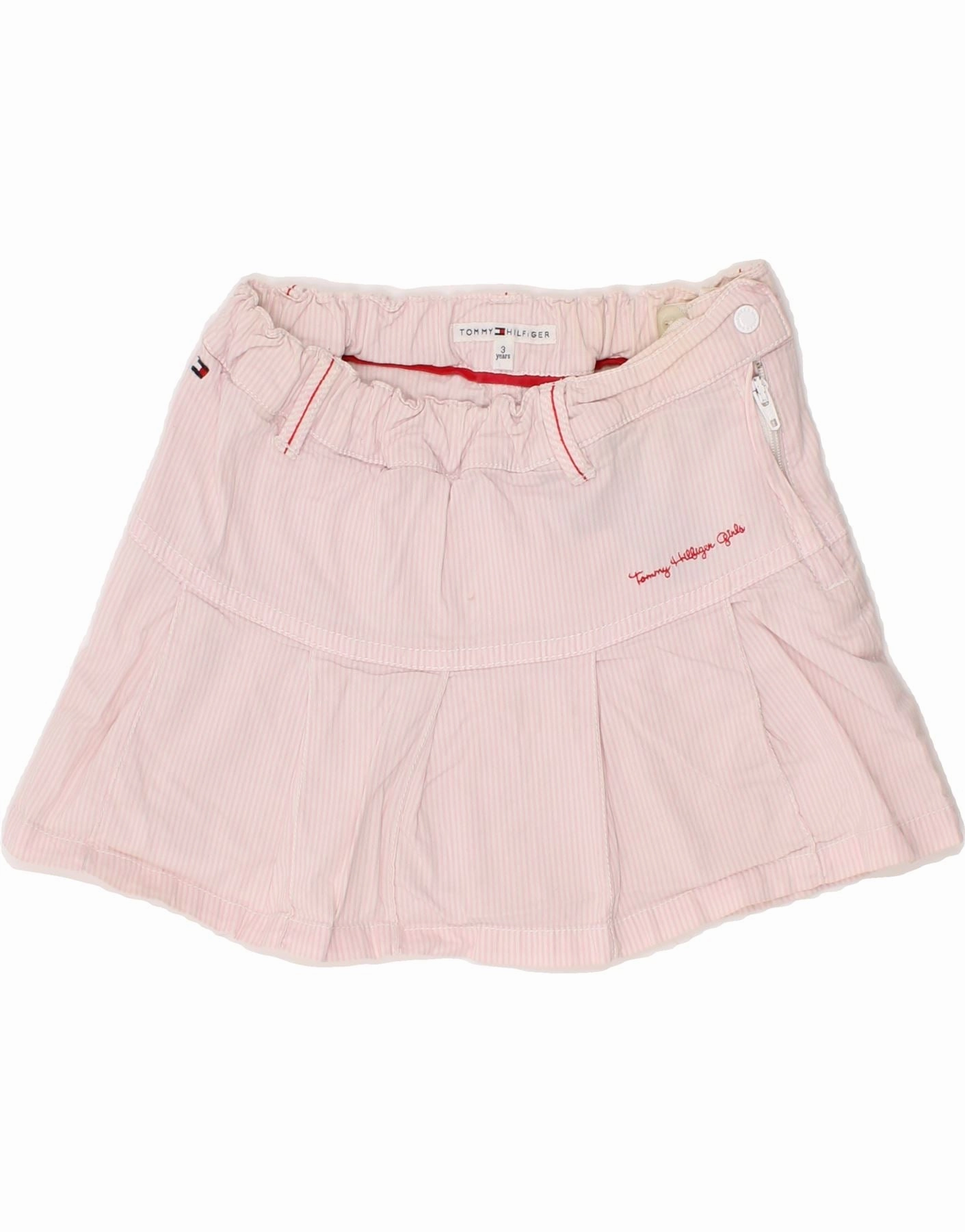 TOMMY HILFIGER Girls A-Line Skirt 2-3 Years W20 Pink Pinstripe Cotton Smart Design