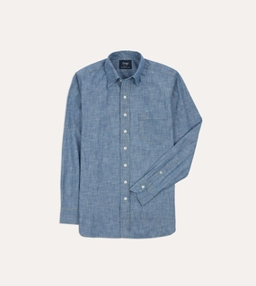 Bold Pattern Blue Chambray Long Point Collar Shirt