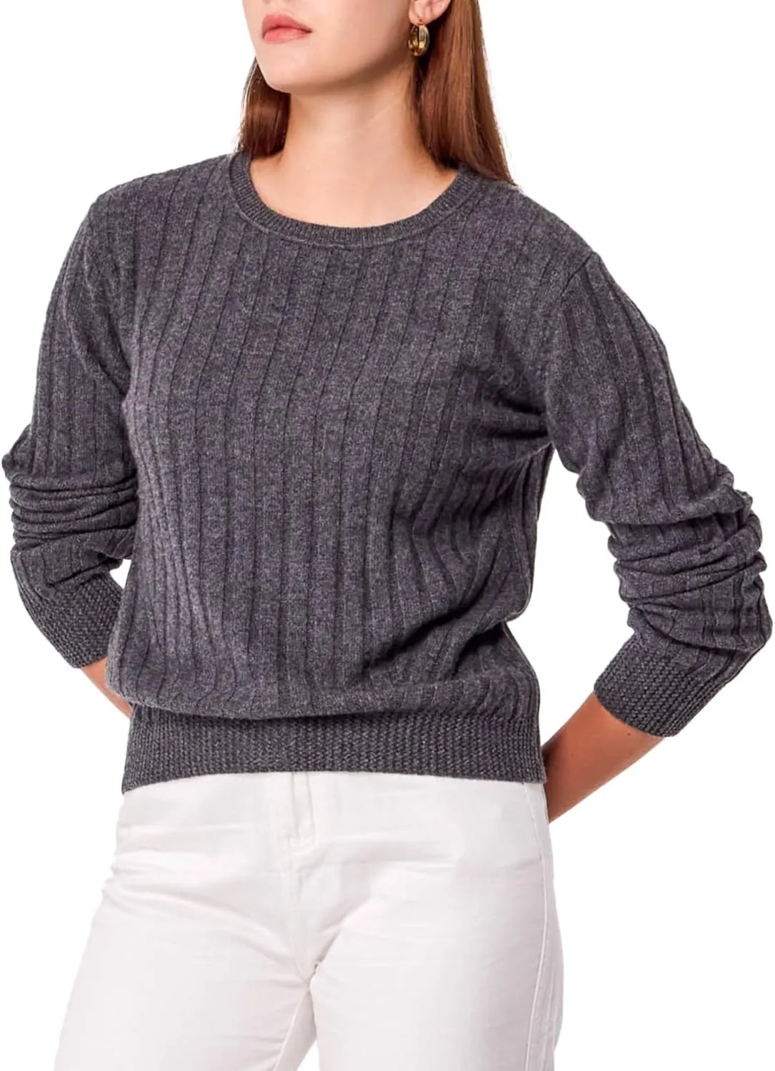 Simple&Opulence Women's Long Sleeve Cashmere Sweaters Cable Knit Crewneck Pullover Sweaters Tops Breathable and Comfortable