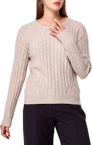 Simple&Opulence Women's Long Sleeve Cashmere Sweaters Cable Knit Crewneck Pullover Sweaters Tops Breathable and Comfortable