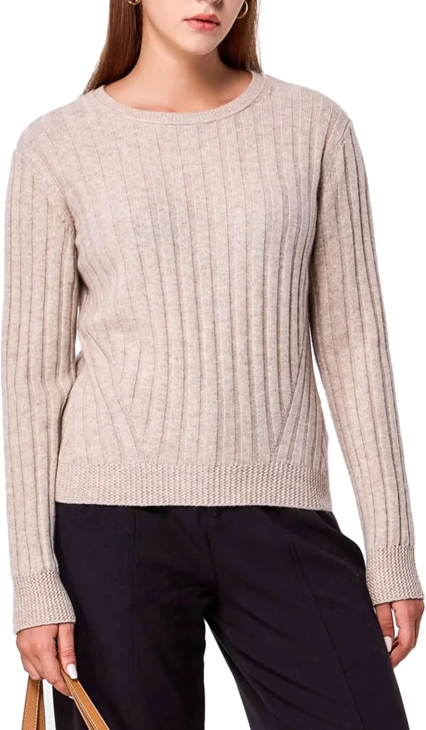 Simple&Opulence Women's Long Sleeve Cashmere Sweaters Cable Knit Crewneck Pullover Sweaters Tops Breathable and Comfortable