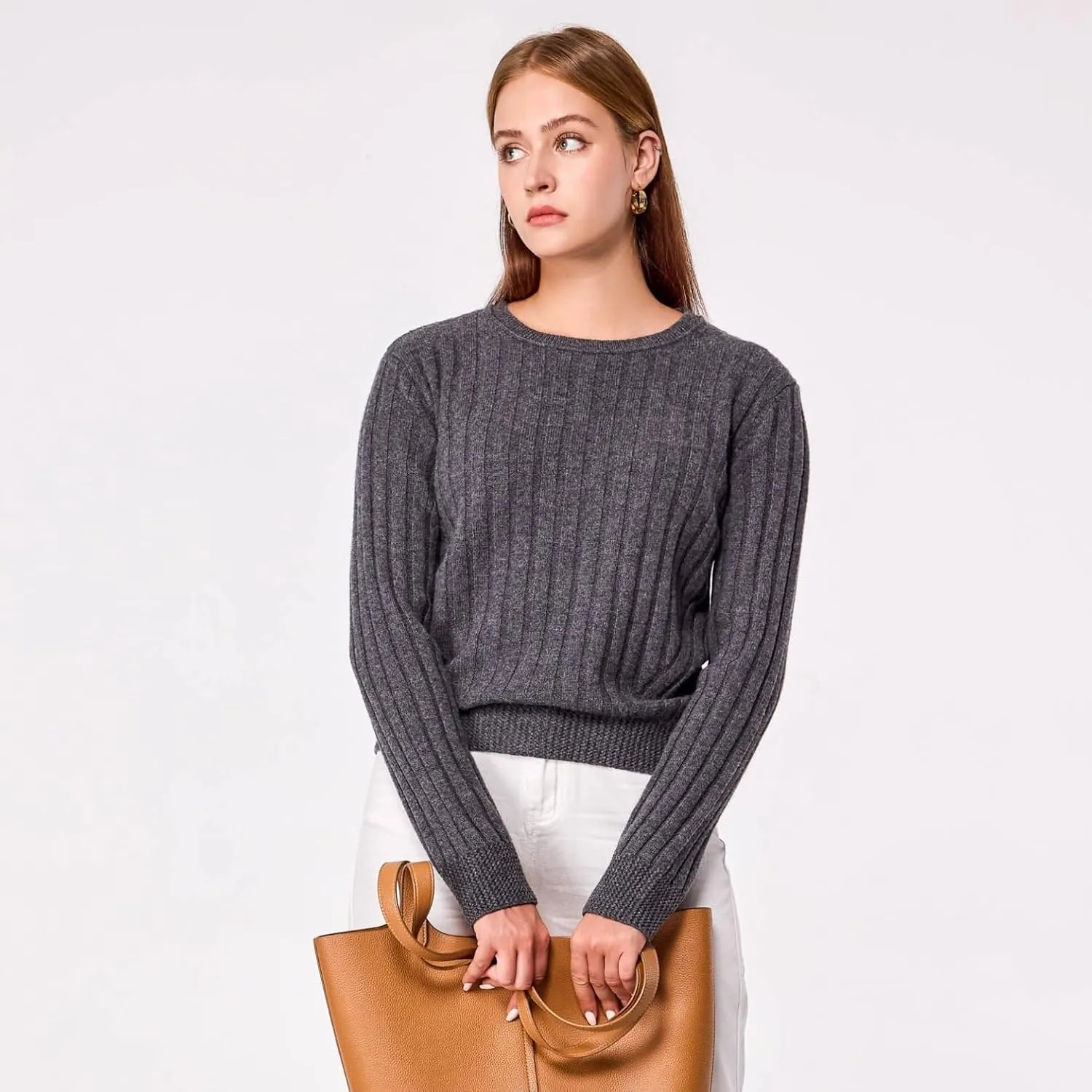 Simple&Opulence Women's Long Sleeve Cashmere Sweaters Cable Knit Crewneck Pullover Sweaters Tops Breathable and Comfortable