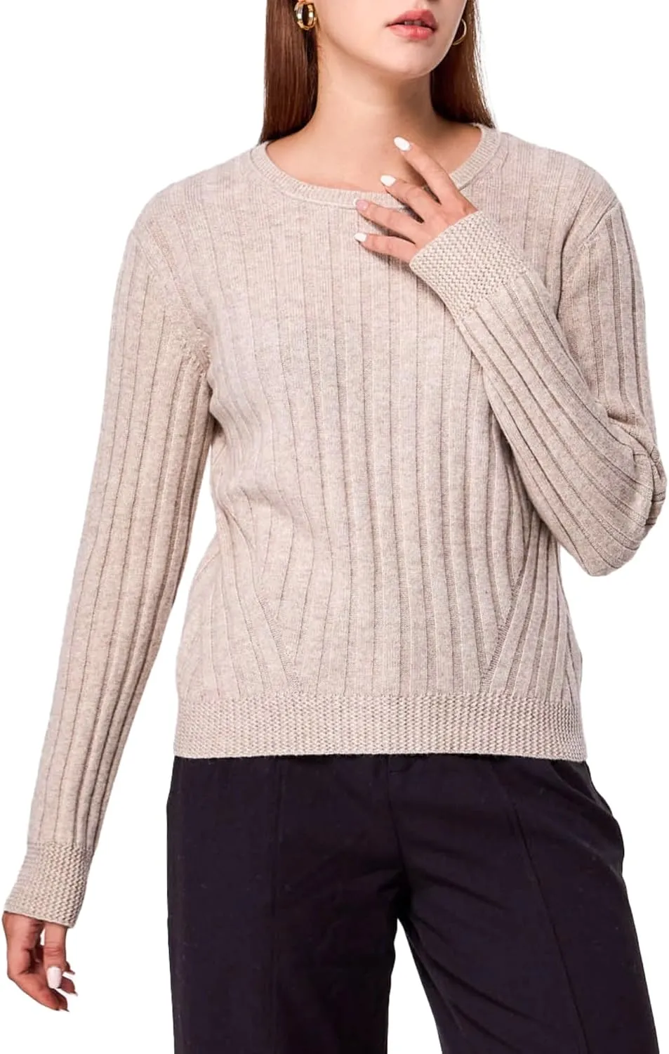 Simple&Opulence Women's Long Sleeve Cashmere Sweaters Cable Knit Crewneck Pullover Sweaters Tops Breathable and Comfortable