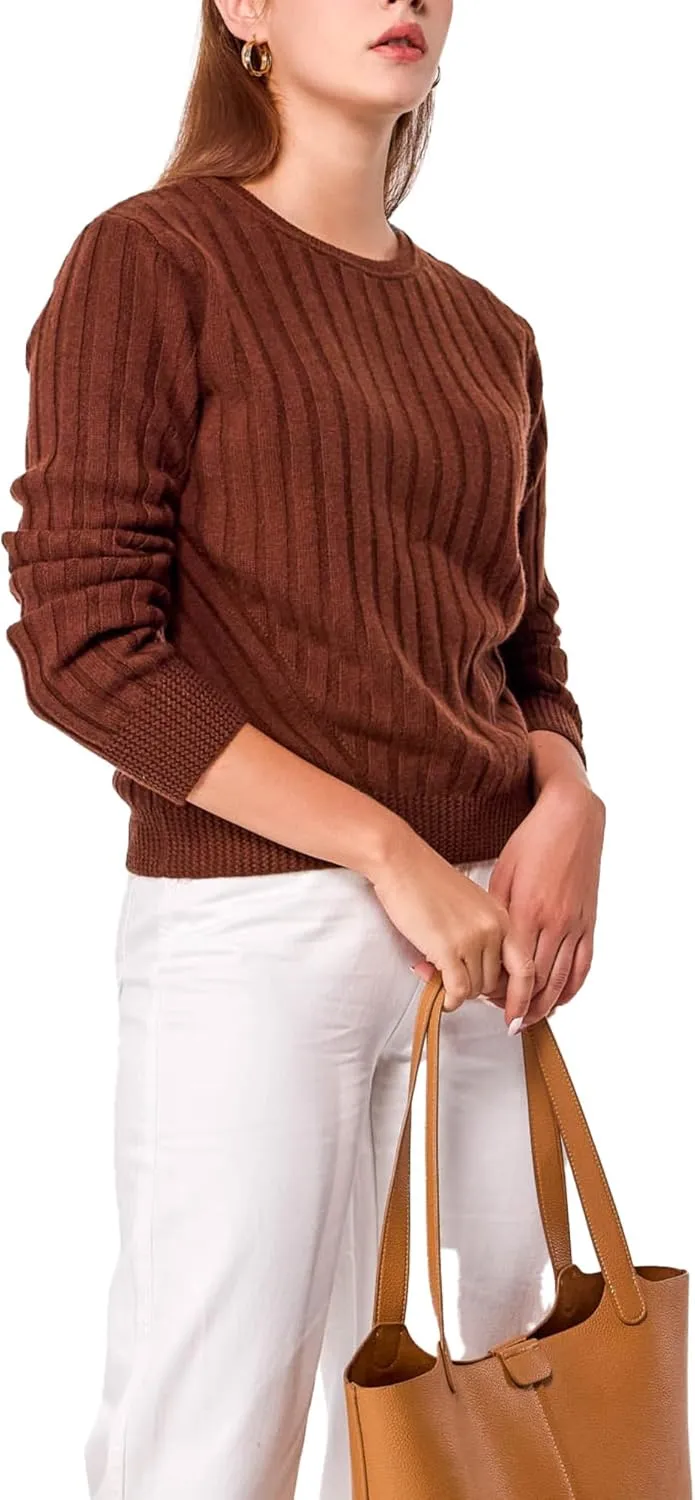 Simple&Opulence Women's Long Sleeve Cashmere Sweaters Cable Knit Crewneck Pullover Sweaters Tops Breathable and Comfortable