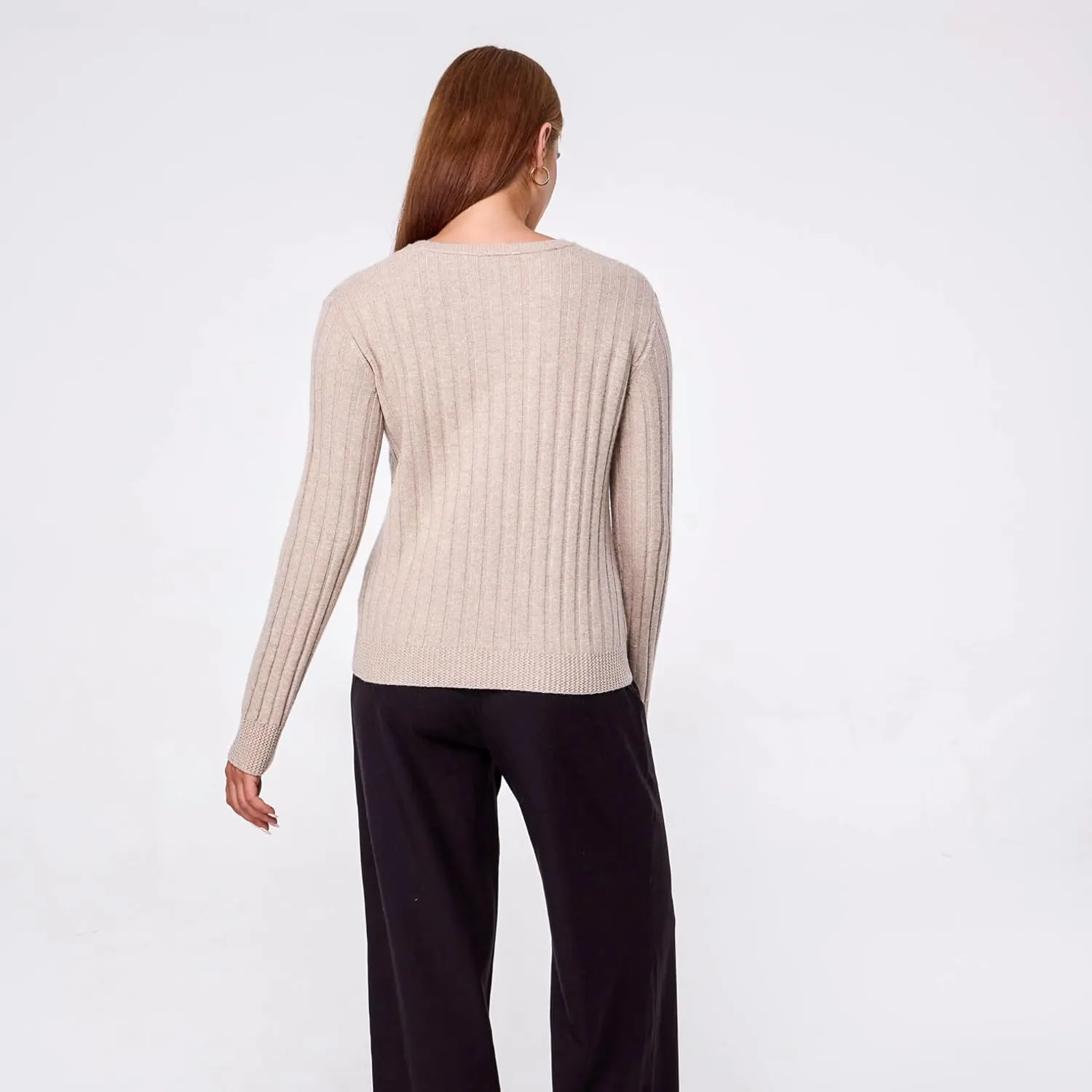 Simple&Opulence Women's Long Sleeve Cashmere Sweaters Cable Knit Crewneck Pullover Sweaters Tops Breathable and Comfortable