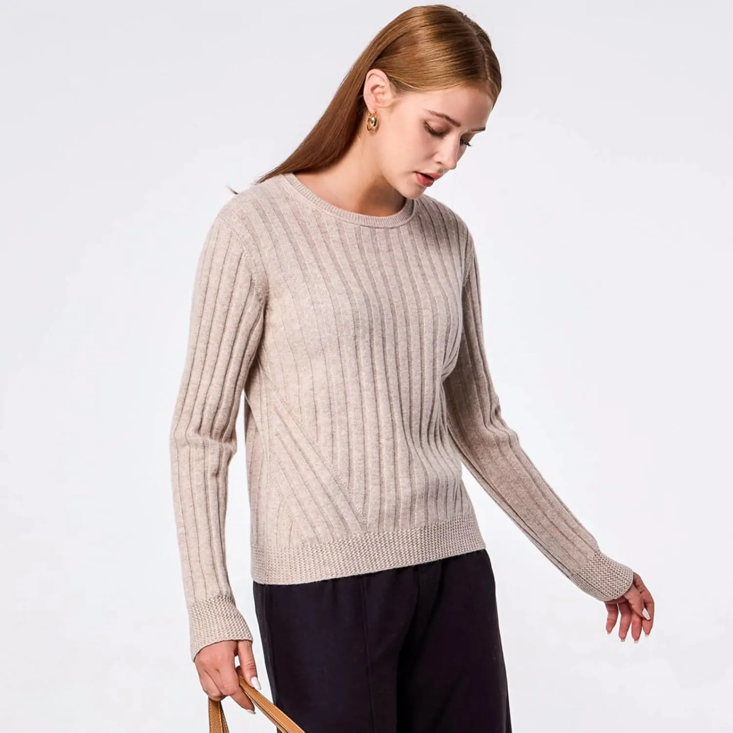 Simple&Opulence Women's Long Sleeve Cashmere Sweaters Cable Knit Crewneck Pullover Sweaters Tops Breathable and Comfortable