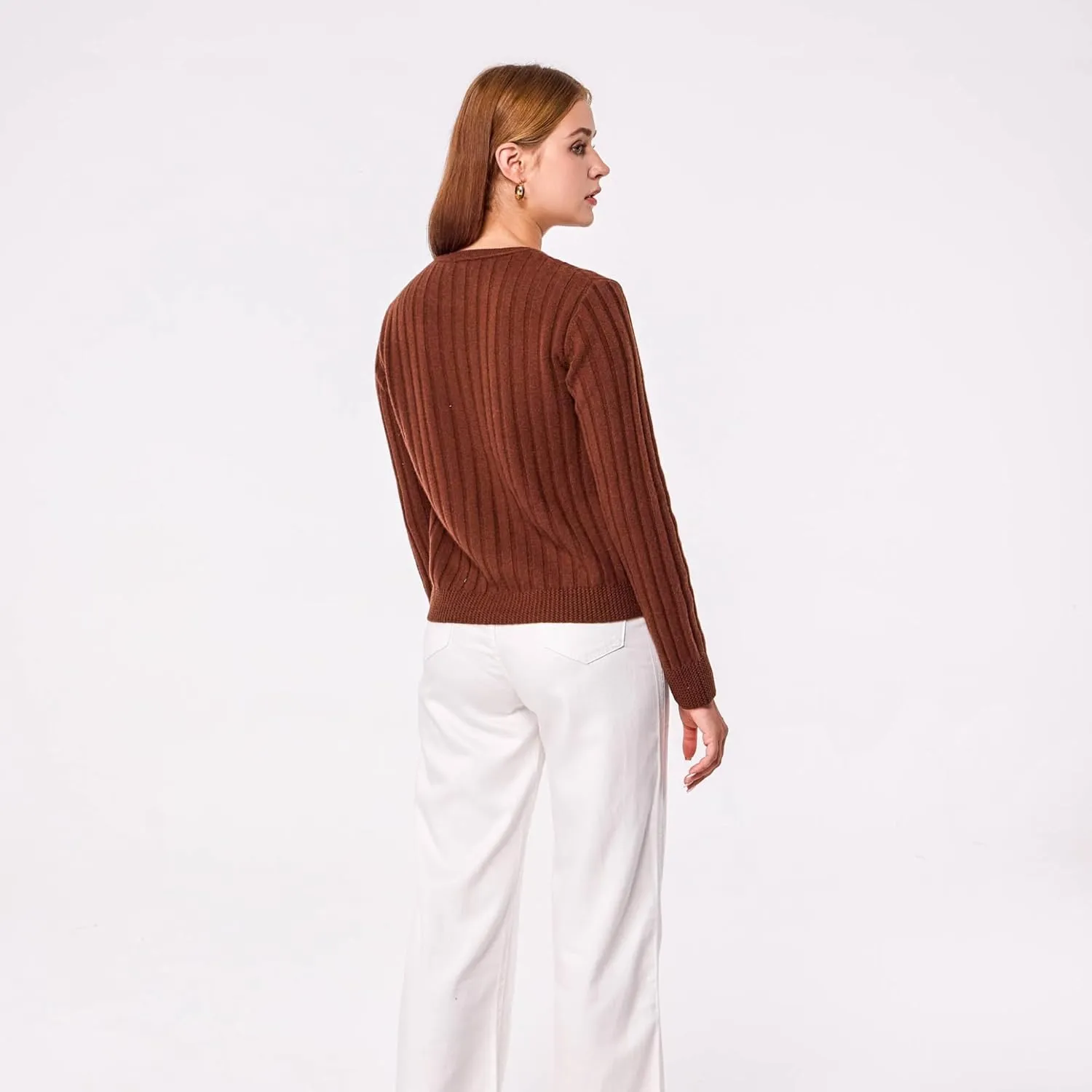 Simple&Opulence Women's Long Sleeve Cashmere Sweaters Cable Knit Crewneck Pullover Sweaters Tops Breathable and Comfortable