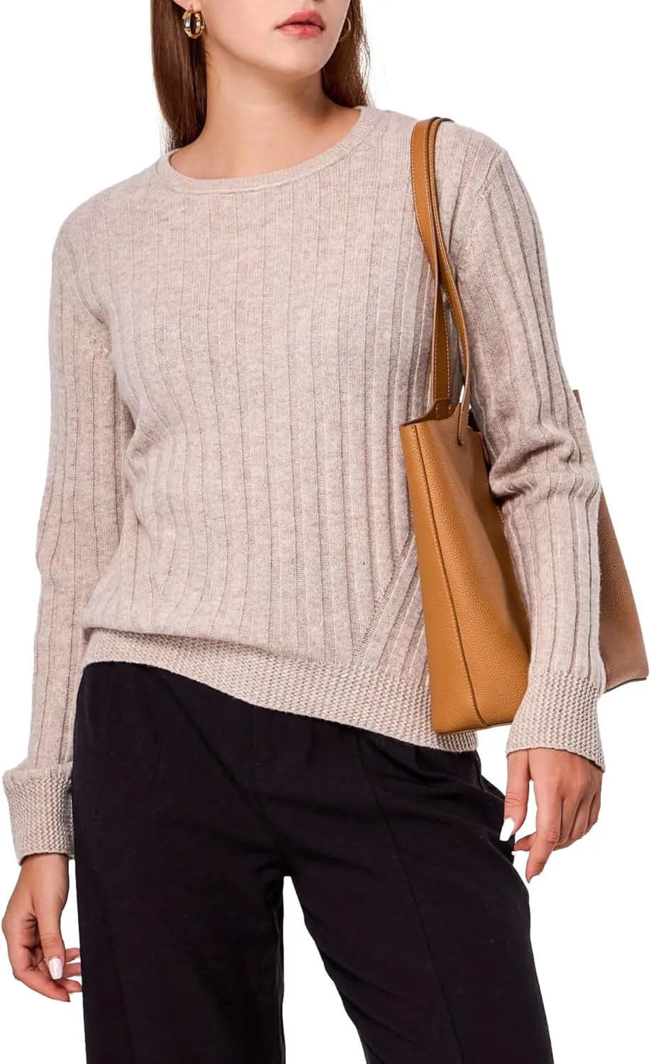 Simple&Opulence Women's Long Sleeve Cashmere Sweaters Cable Knit Crewneck Pullover Sweaters Tops Breathable and Comfortable