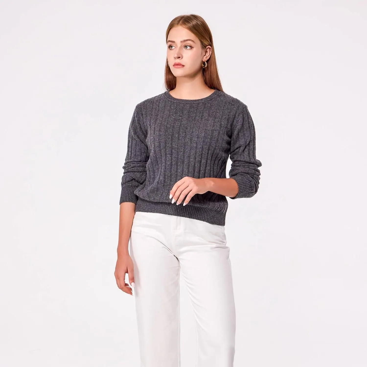 Simple&Opulence Women's Long Sleeve Cashmere Sweaters Cable Knit Crewneck Pullover Sweaters Tops Breathable and Comfortable