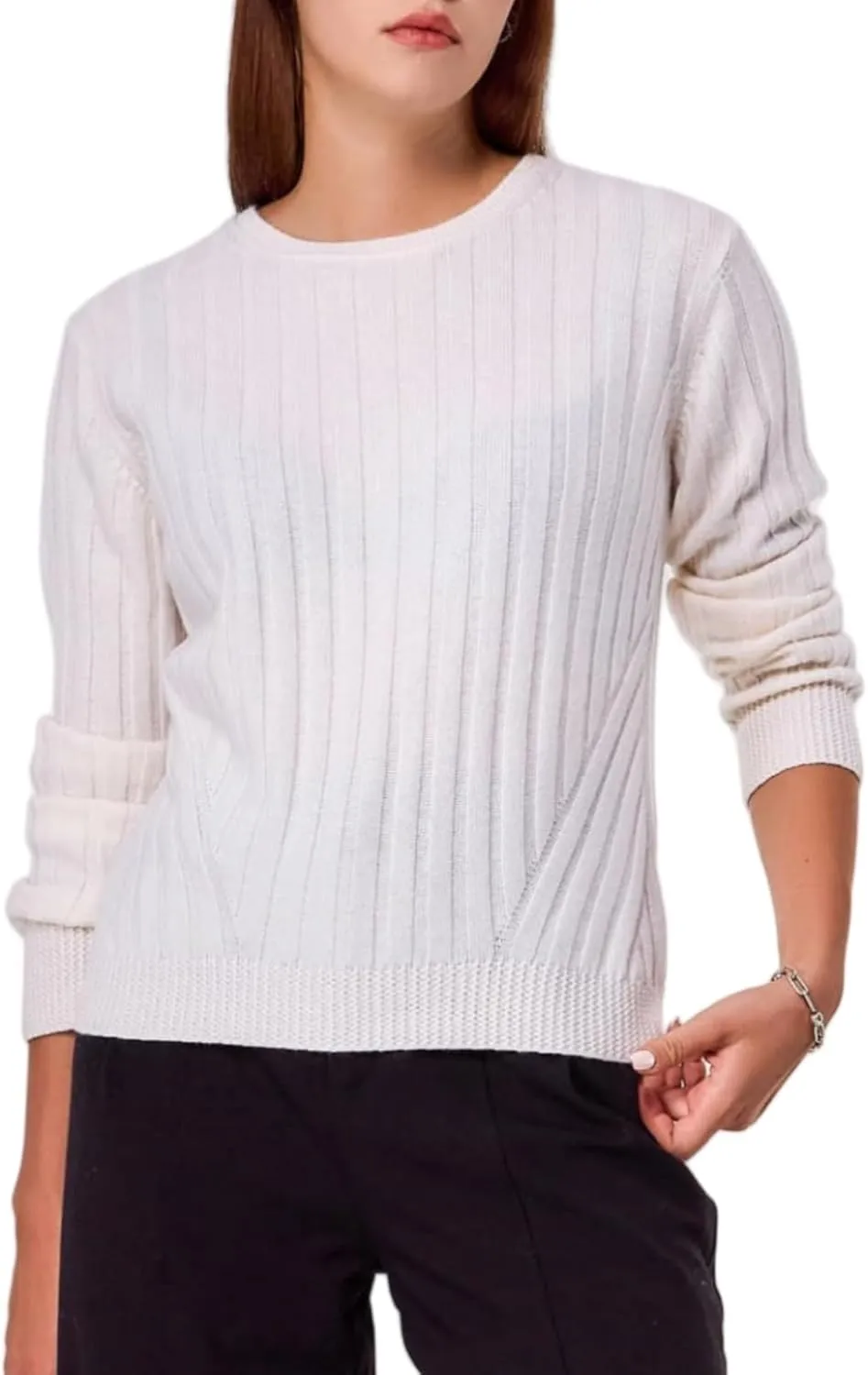 Simple&Opulence Women's Long Sleeve Cashmere Sweaters Cable Knit Crewneck Pullover Sweaters Tops Breathable and Comfortable