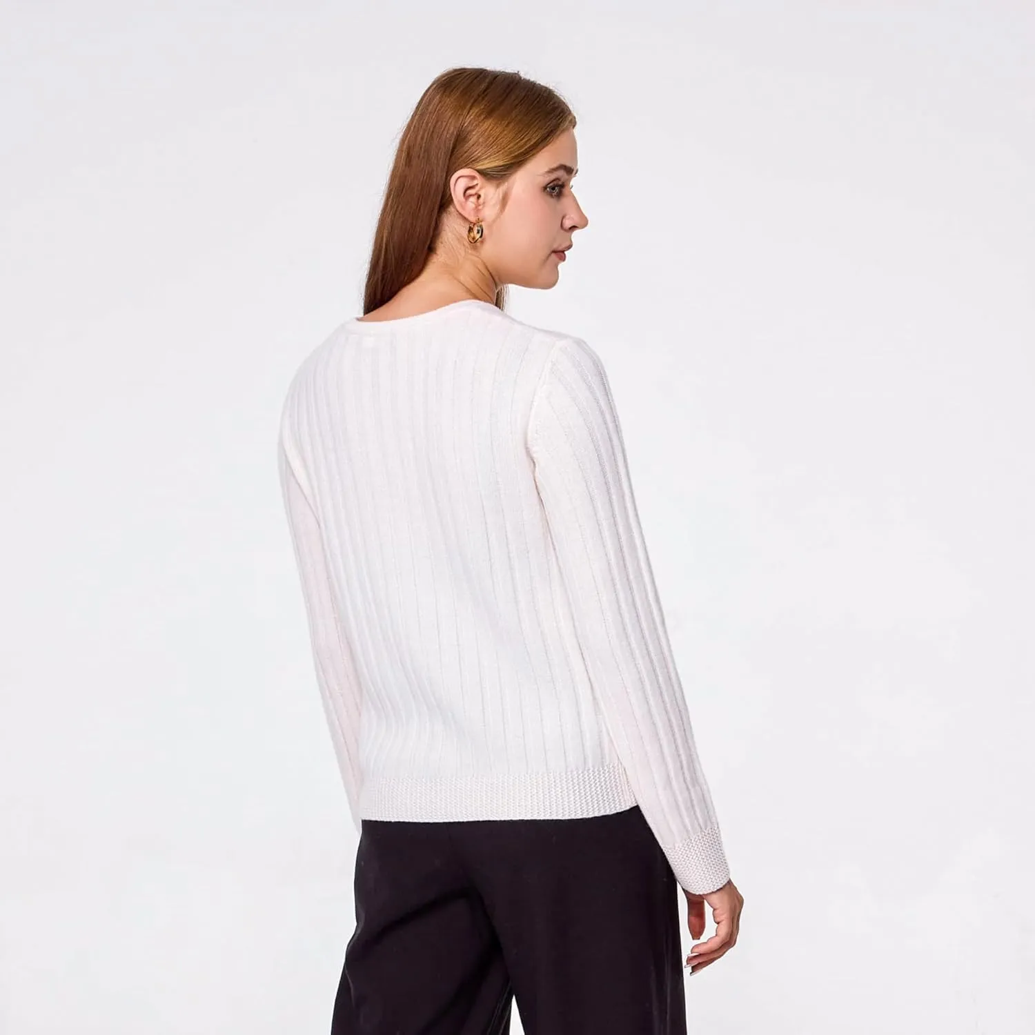 Simple&Opulence Women's Long Sleeve Cashmere Sweaters Cable Knit Crewneck Pullover Sweaters Tops Breathable and Comfortable