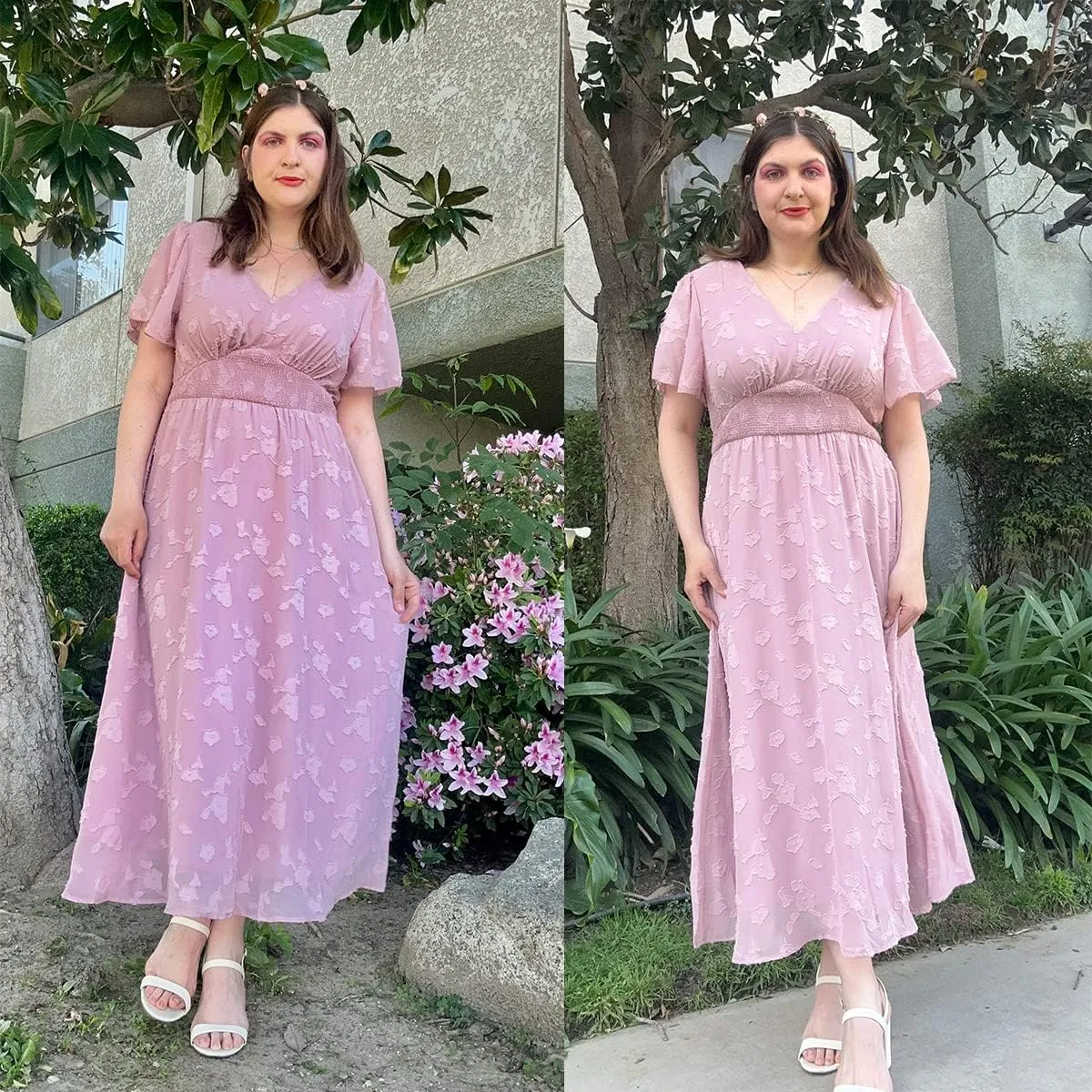 Simplee Women's Boho Floral Maxi Dress Flowy Casual V Neck Short Sleeve Wedding Guest Holiday Beach Long Dress