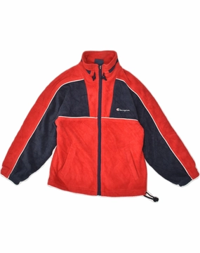 CHAMPION Boys Fleece Jacket 7-8 Years Red Colourblock Polyester Softshell Technology Non Irritating Seams