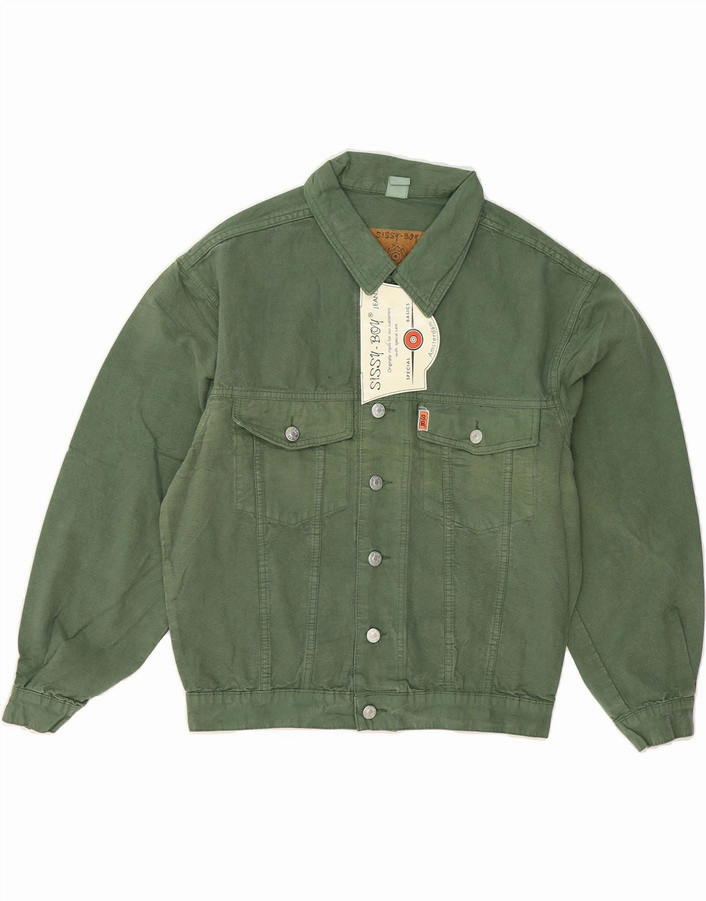 SISSY - BOY Boys Denim Jacket 14-15 Years Large Green Cotton Short-sleeved