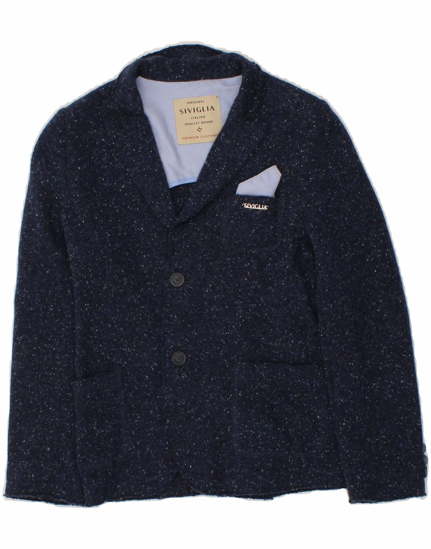 All Purpose Outerwear Stand Collar SIVIGLIA Boys 2 Button Blazer Jacket 7-8 Years Small Navy Blue Flecked