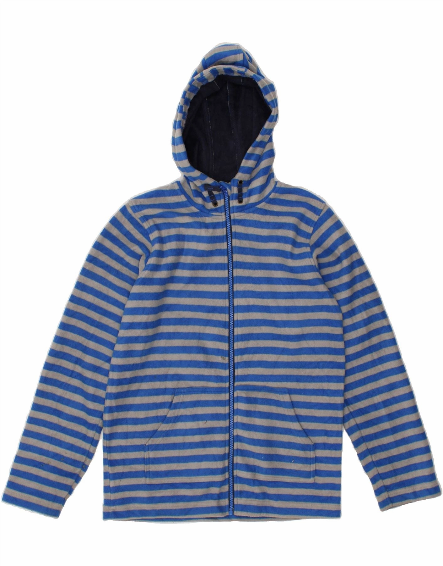 MOUNTAIN WAREHOUSE Boys Hooded Fleece Jacket 12-13 Years Blue Striped Soft Interior Lining