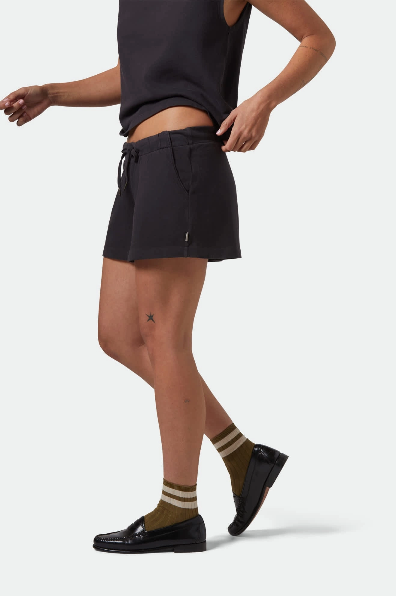 Carefree Organic Garment Dyed Lounge Short - Black Reinforced Seams