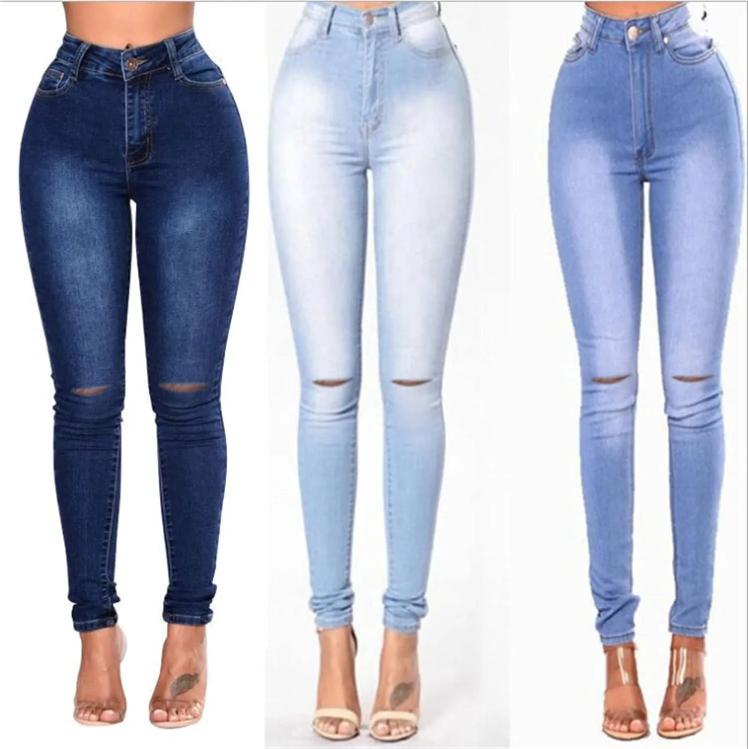 Skinny Jeans for Women High Waisted Stretch Butt Lifting Pencil Jeans Junior Classic Slim Fit Denim Pants (X-Large,White B)