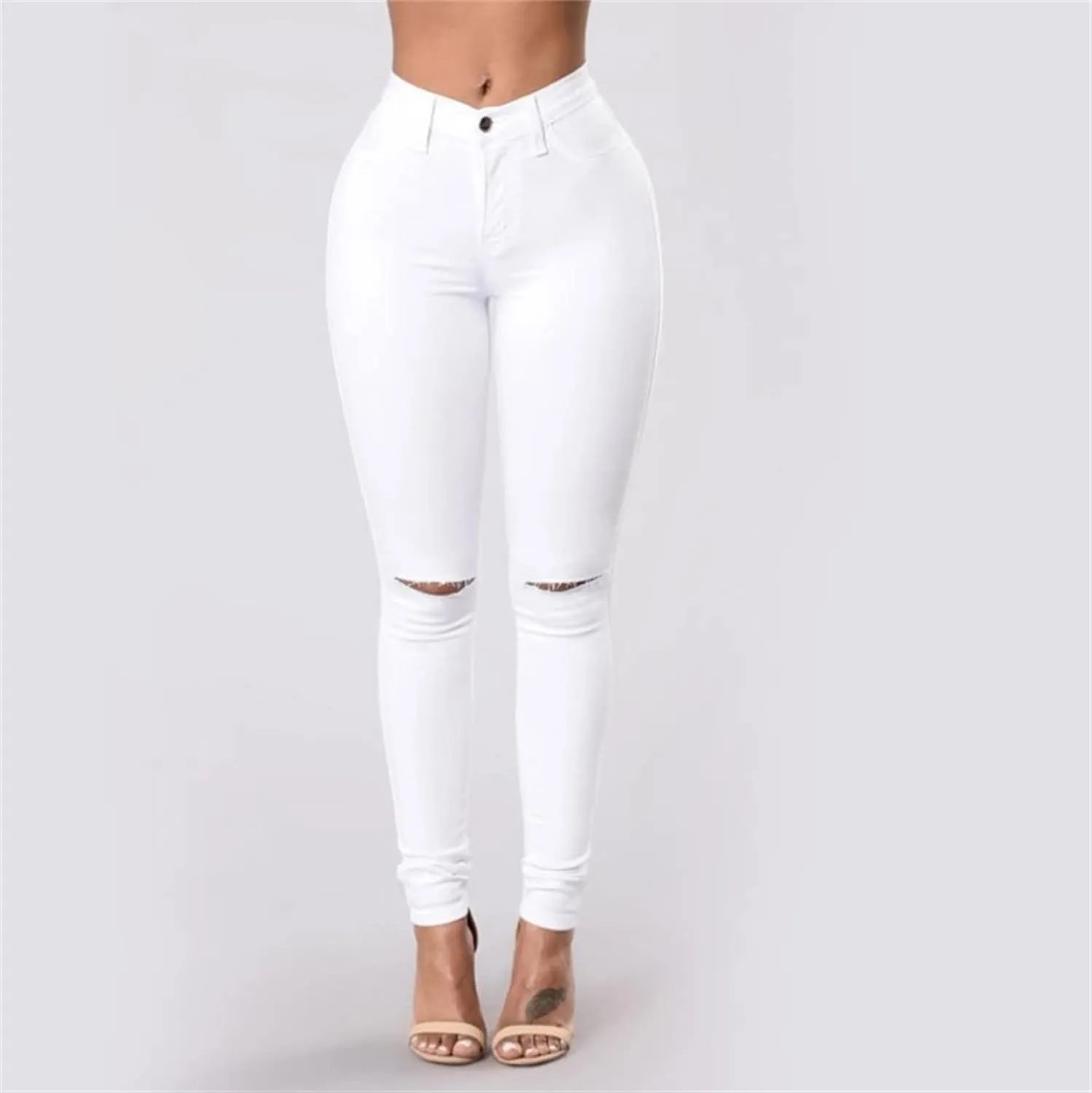 Skinny Jeans for Women High Waisted Stretch Butt Lifting Pencil Jeans Junior Classic Slim Fit Denim Pants (X-Large,White B)