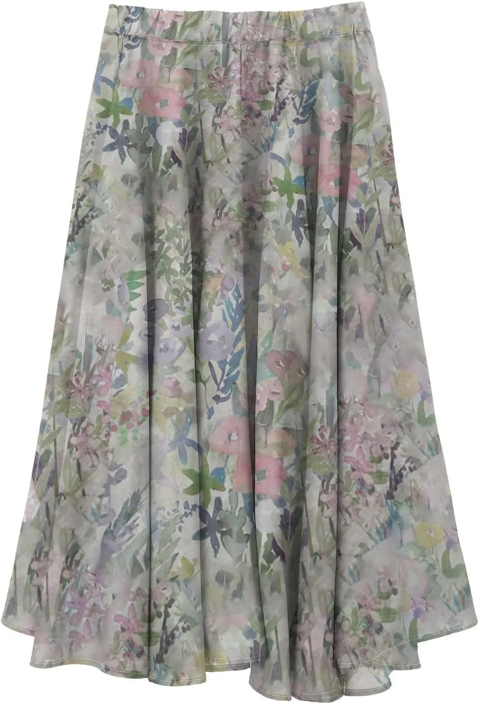 Skirts for Women Trendy Summer Fall Retro Floral Art Linen Elastic High Waist Tiered Long Maxi Skirt with Pockets