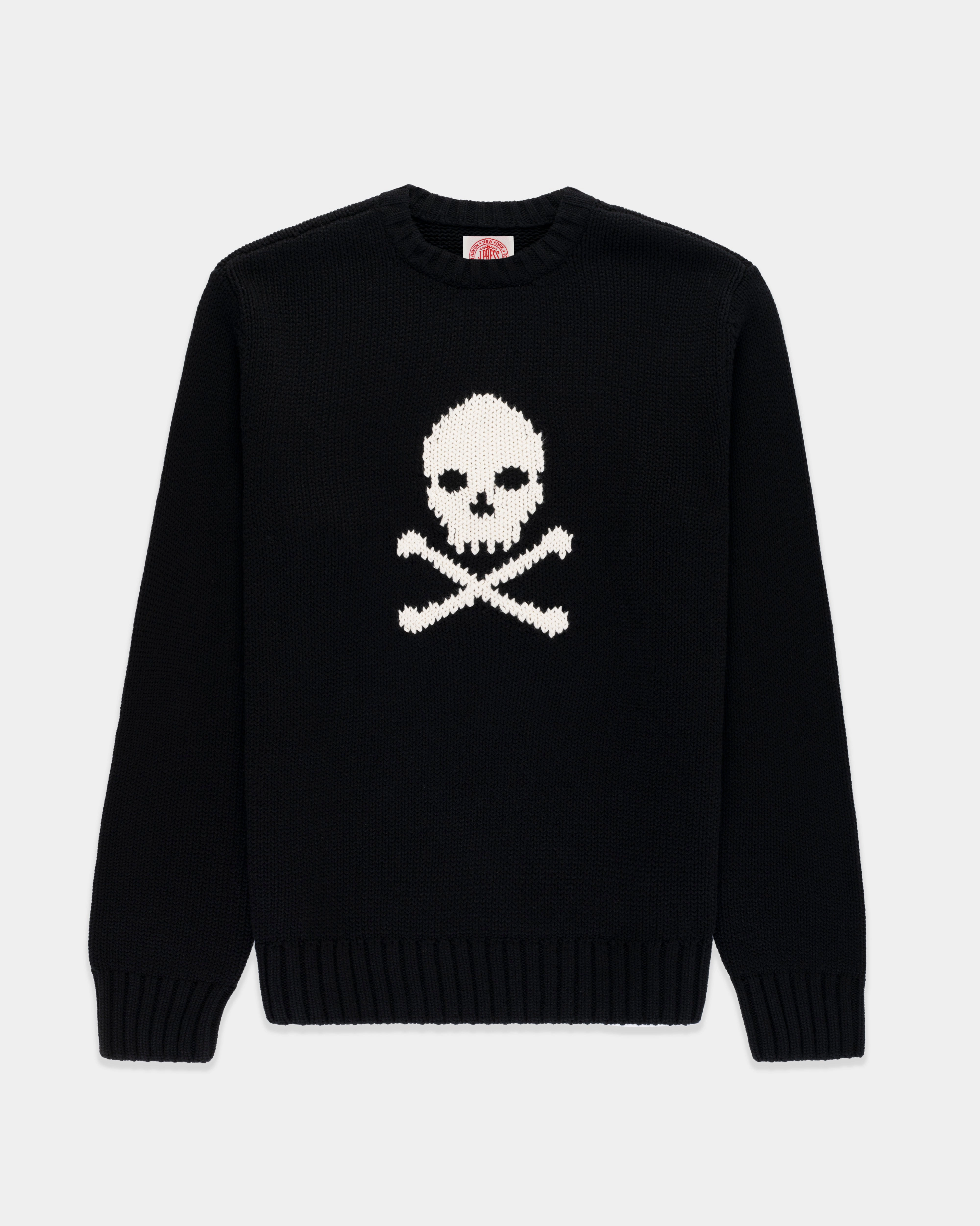Effortless Knit Luxe Touch Skull & Bones Intarsia Knit Cotton Sweater