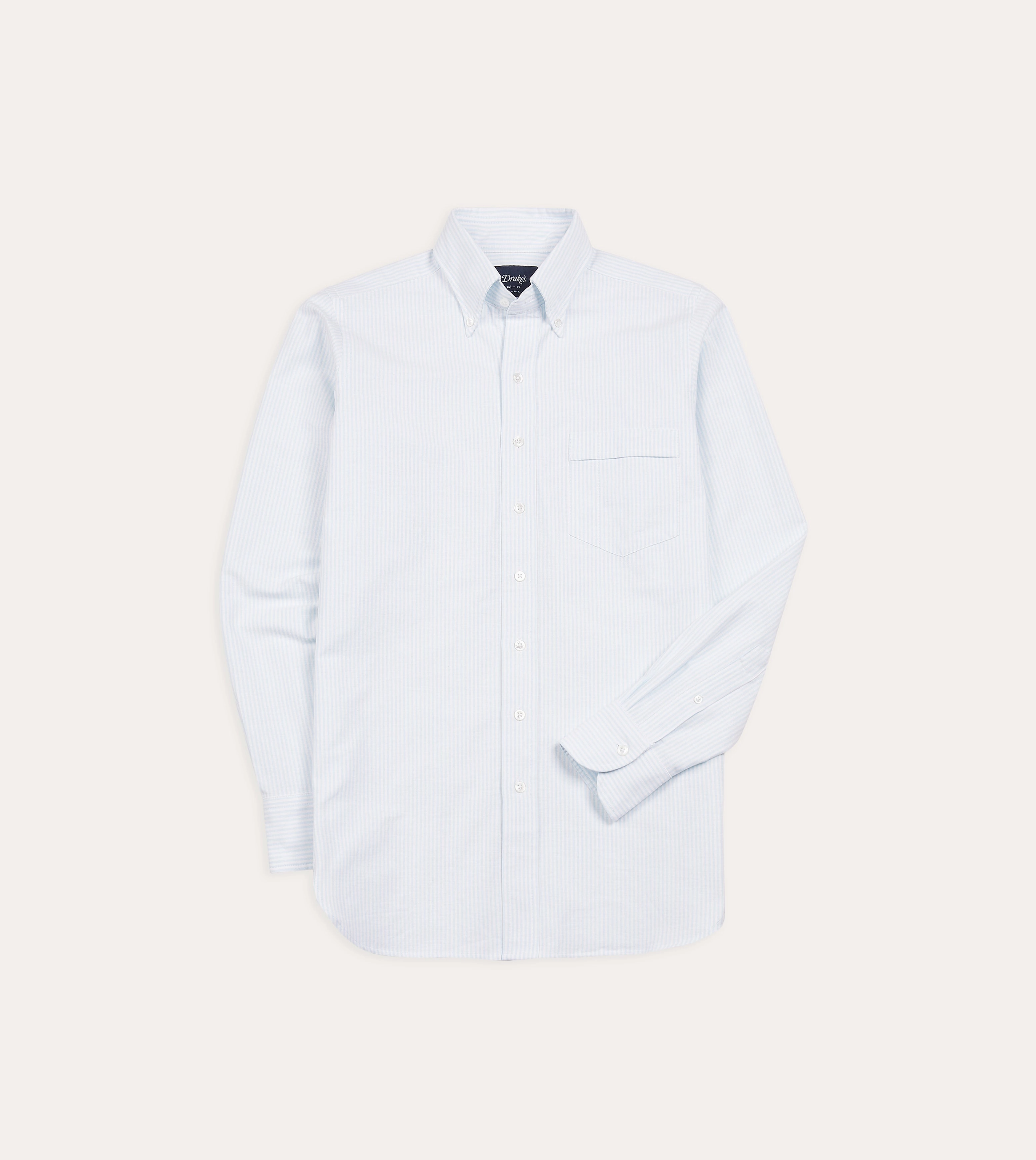 Sky Ticking Stripe Cotton Oxford Cloth Button-Down Shirt Cozy Feel