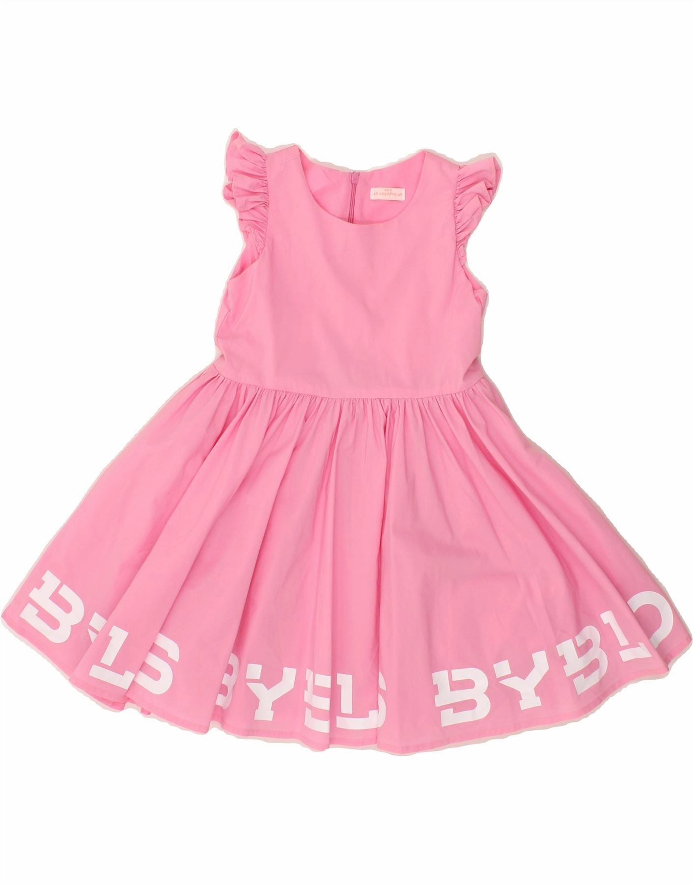 BYBLOS Girls Graphic Short Sleeve A-Line Dress 5-6 Years Pink Cotton Fresh Aesthetic Fold-Over-Detail