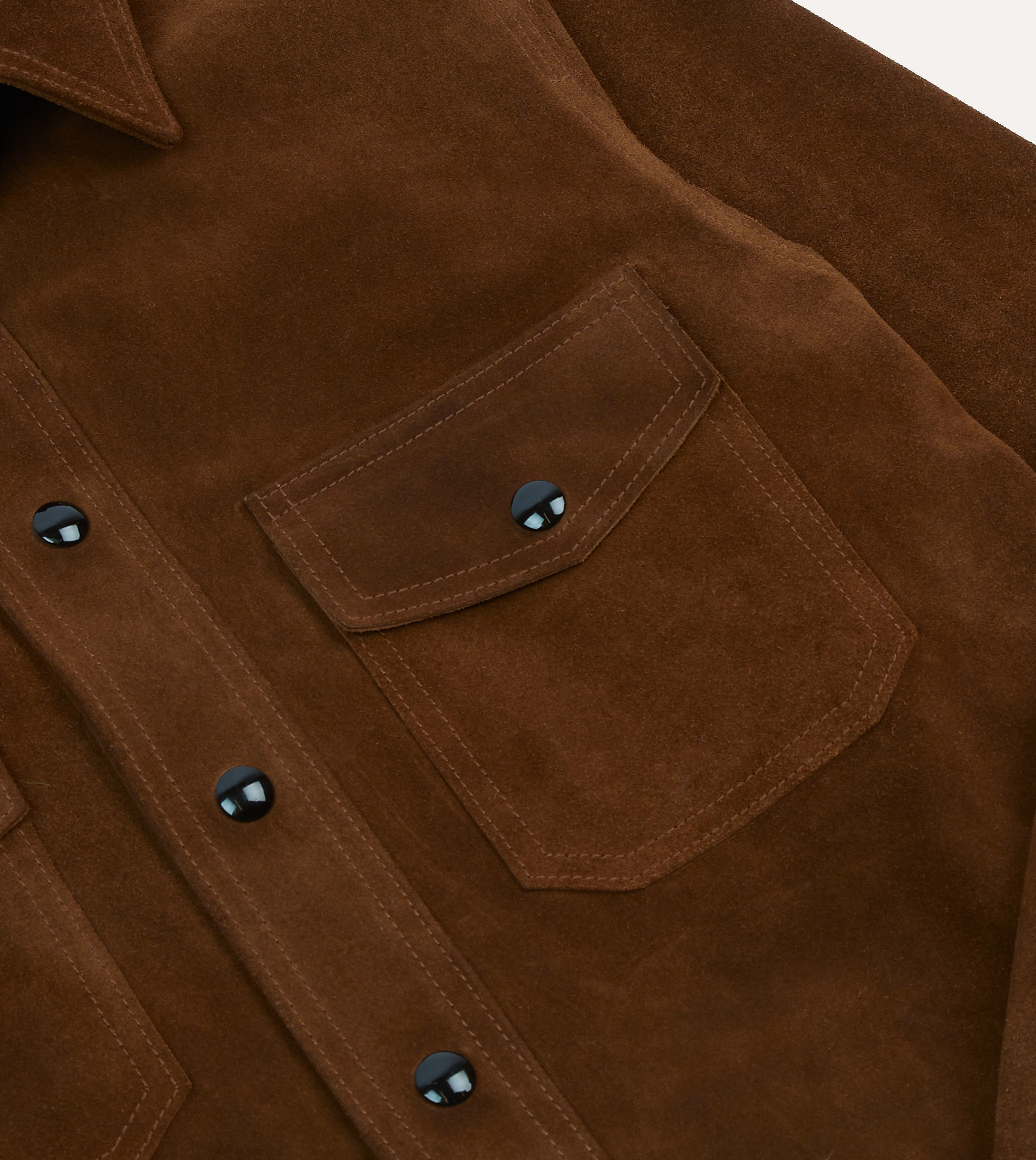 Brown Roughout Suede Overshirt Anti Static Treatment