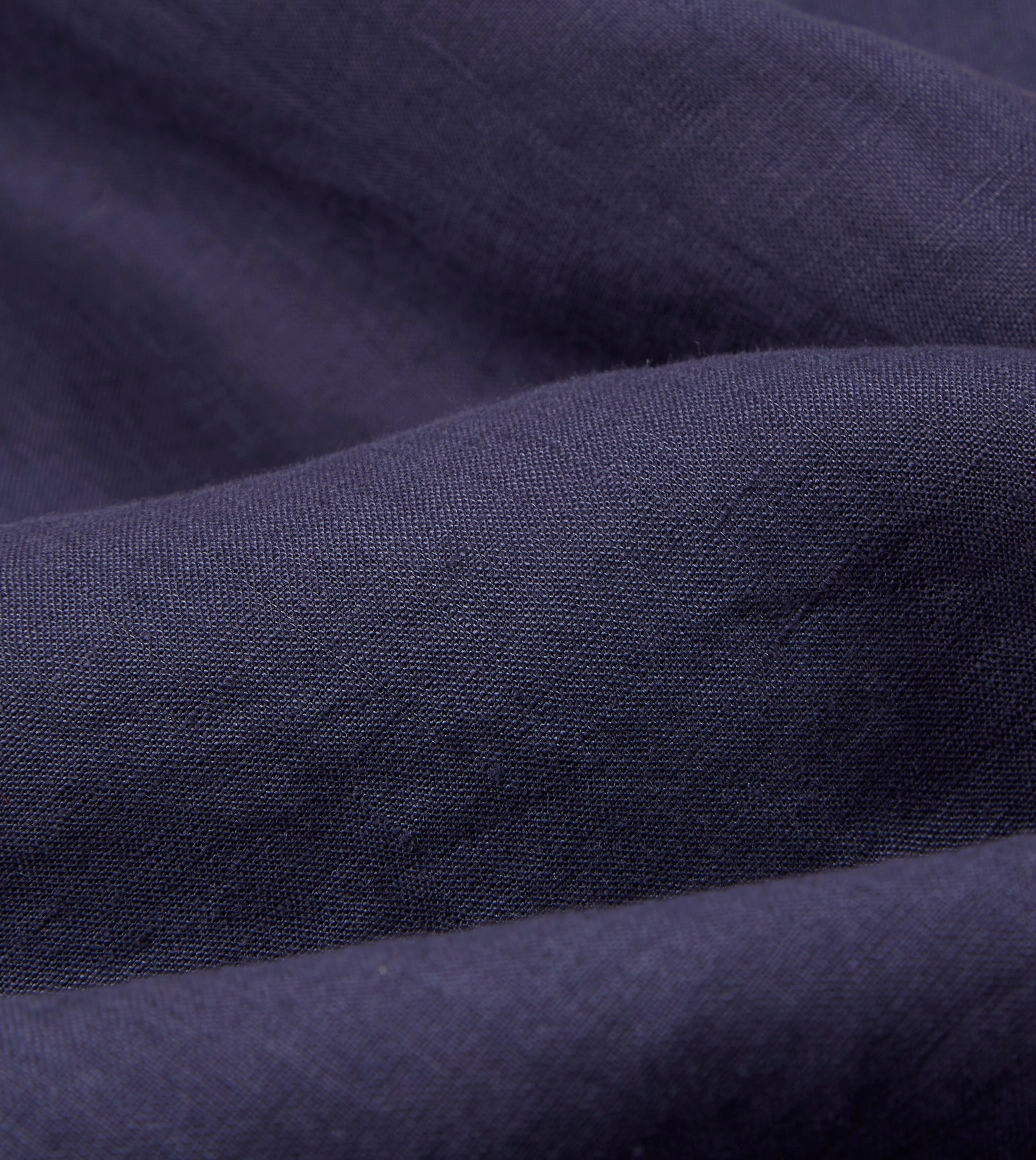 Breathable Underarm Vents Hypoallergenic Lining Washed Navy Linen Spread Collar Shirt