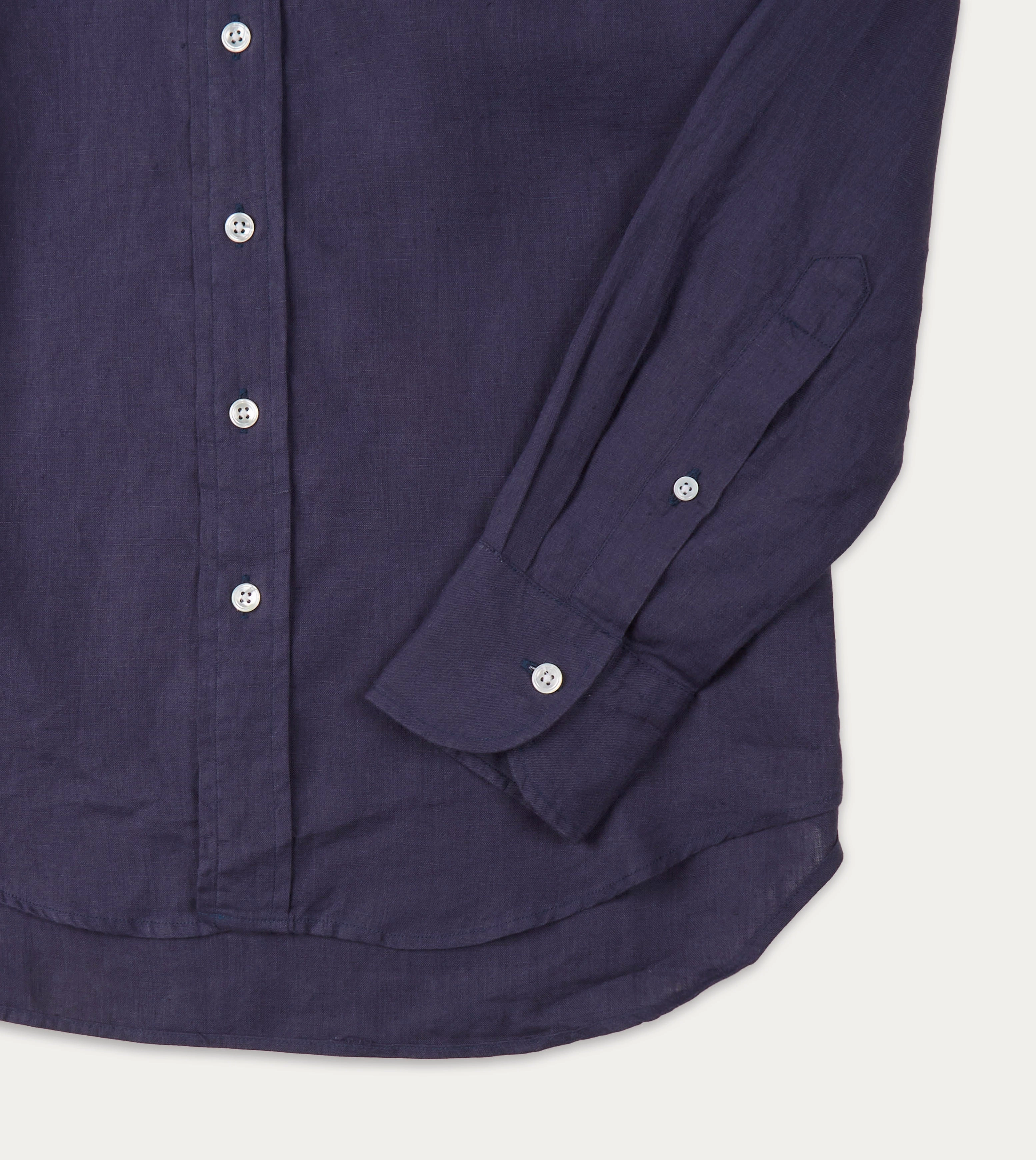 Washed Navy Linen Spread Collar Shirt Tailored Fit All day wearability