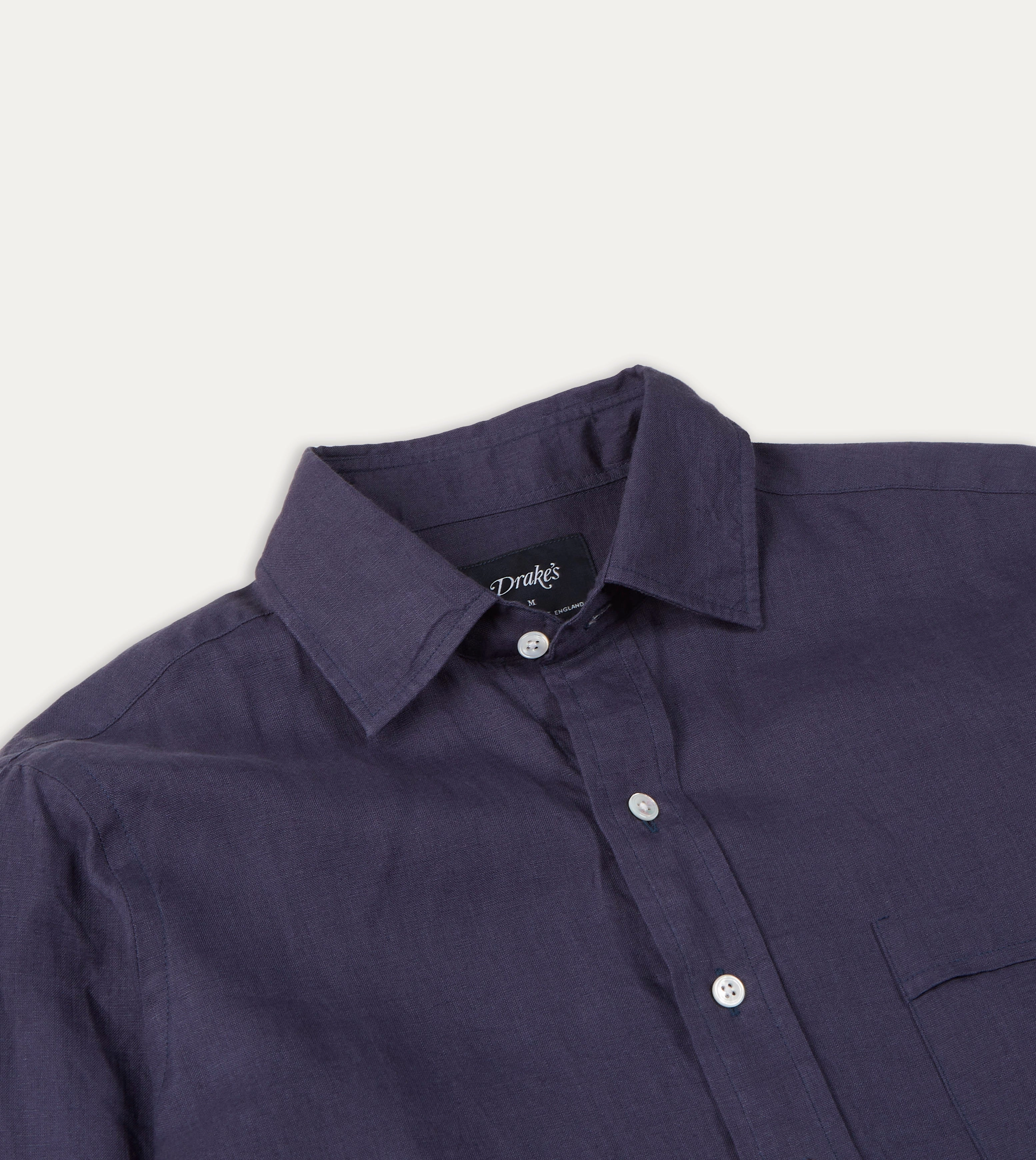 Washed Navy Linen Spread Collar Shirt Modern Fit