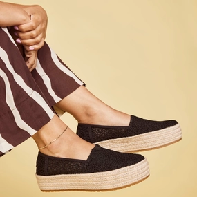 Valencia Black Moroccan Crochet Platform Espadrille Quick Fit Outfit Booster