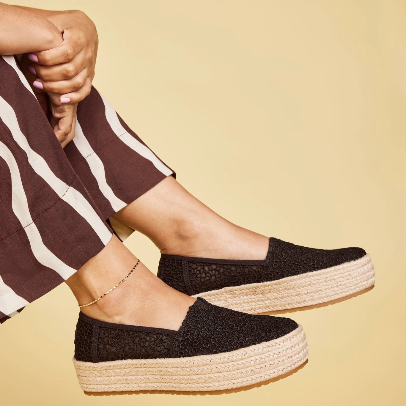 Valencia Black Moroccan Crochet Platform Espadrille Quick Fit Outfit Booster