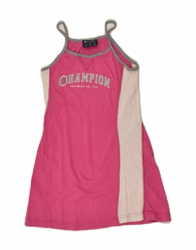 CHAMPION Girls Graphic Sundress 7-8 Years Small  Pink Colourblock Cotton Elegant Layer