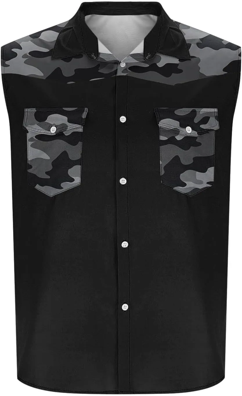 Sleeveless Tops for Man Winter Fall High Neck Denim Medieval Western Cardigan Tops Blouses Shirts Mens 2025