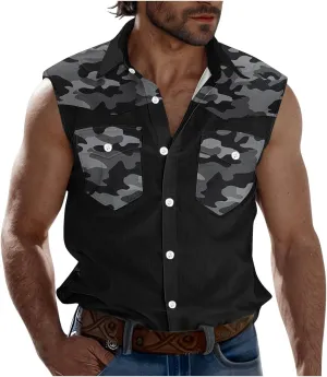 Sleeveless Tops for Man Winter Fall High Neck Denim Medieval Western Cardigan Tops Blouses Shirts Mens 2025