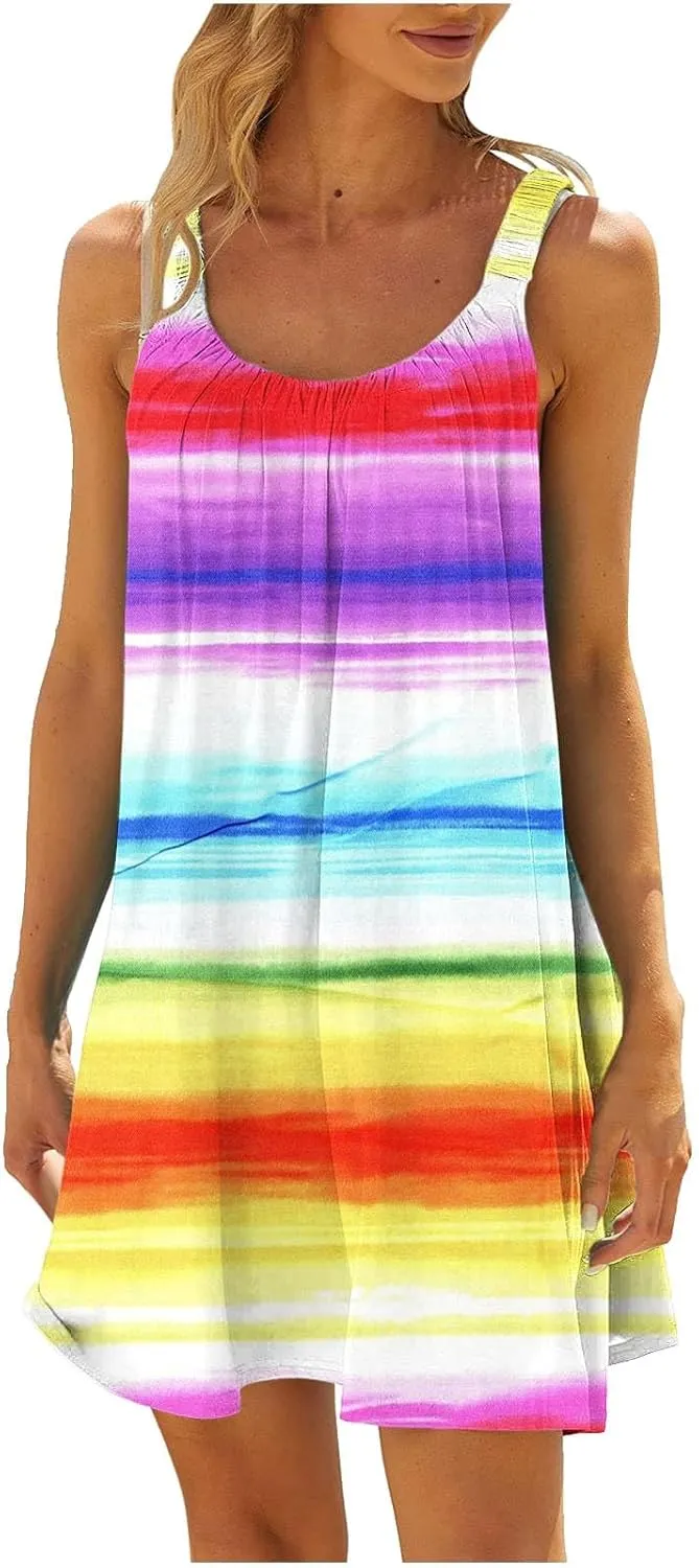 Sleeveless Womens Summer Dresses Aline Mini Dress Swing Dress Solid Color Vacation Beach Dress Casual Dress