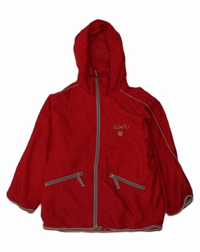 QUIKSILVER Boys Graphic Hooded Rain Jacket 7-8 Years Red Polyester Weather Gear Cool Climate