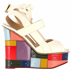 Arch support Charlotte Olympia Peep-Toe Wedge Sandals in Multicolor Leather