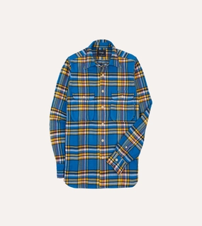 Smart Casual Blue and Yellow Check Brushed Cotton Two-Pocket Work Shirt