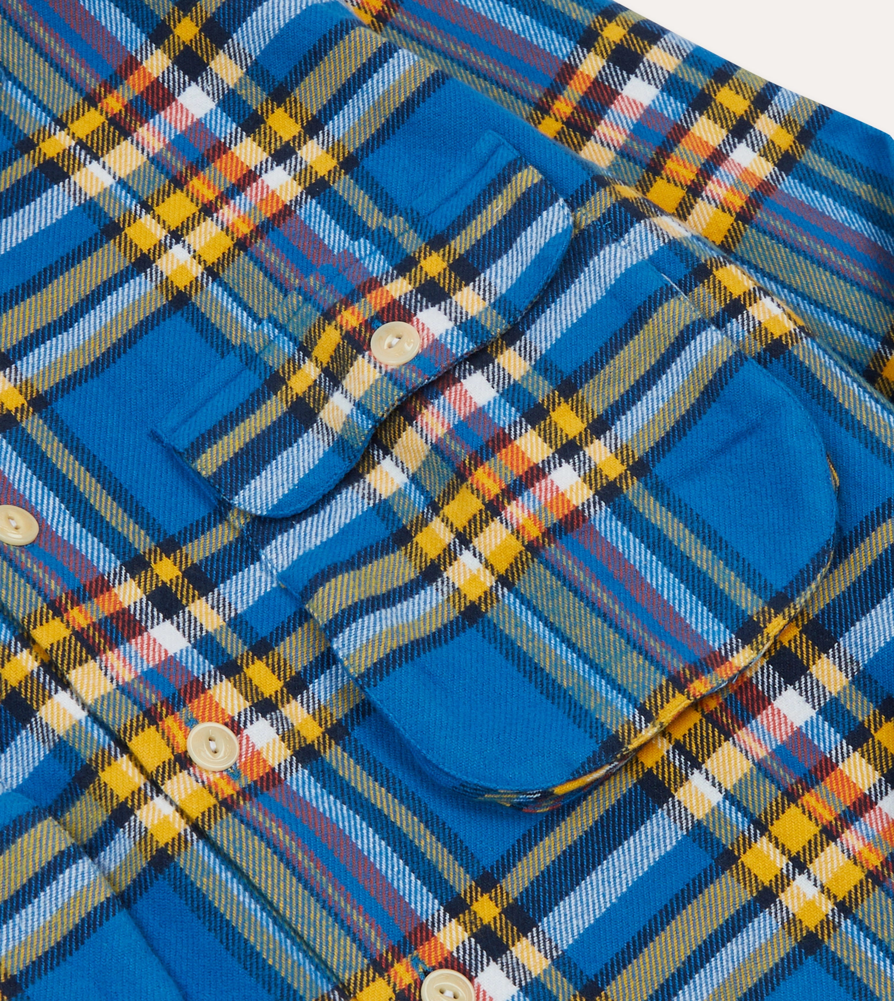 Holiday Outfit Blue and Yellow Check Brushed Cotton Two-Pocket Work Shirt