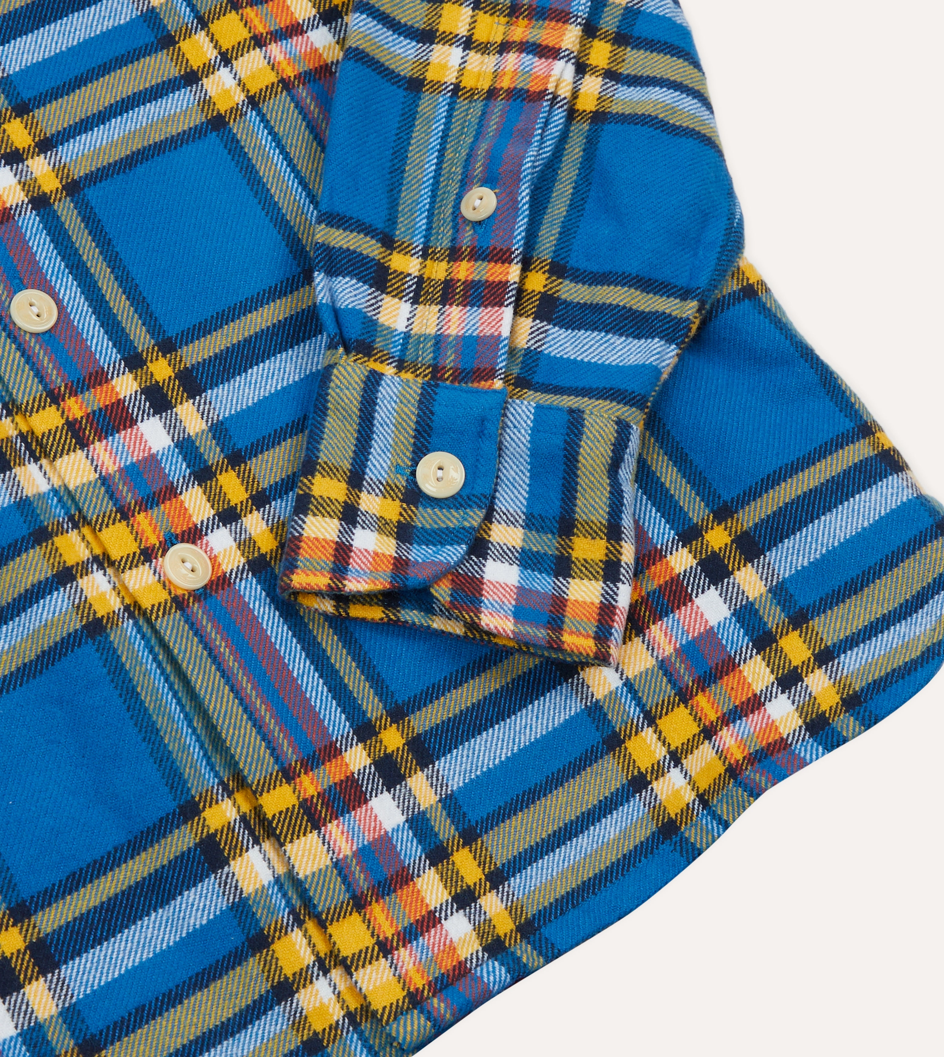 Vintage Wash Business Meeting Blue and Yellow Check Brushed Cotton Two-Pocket Work Shirt