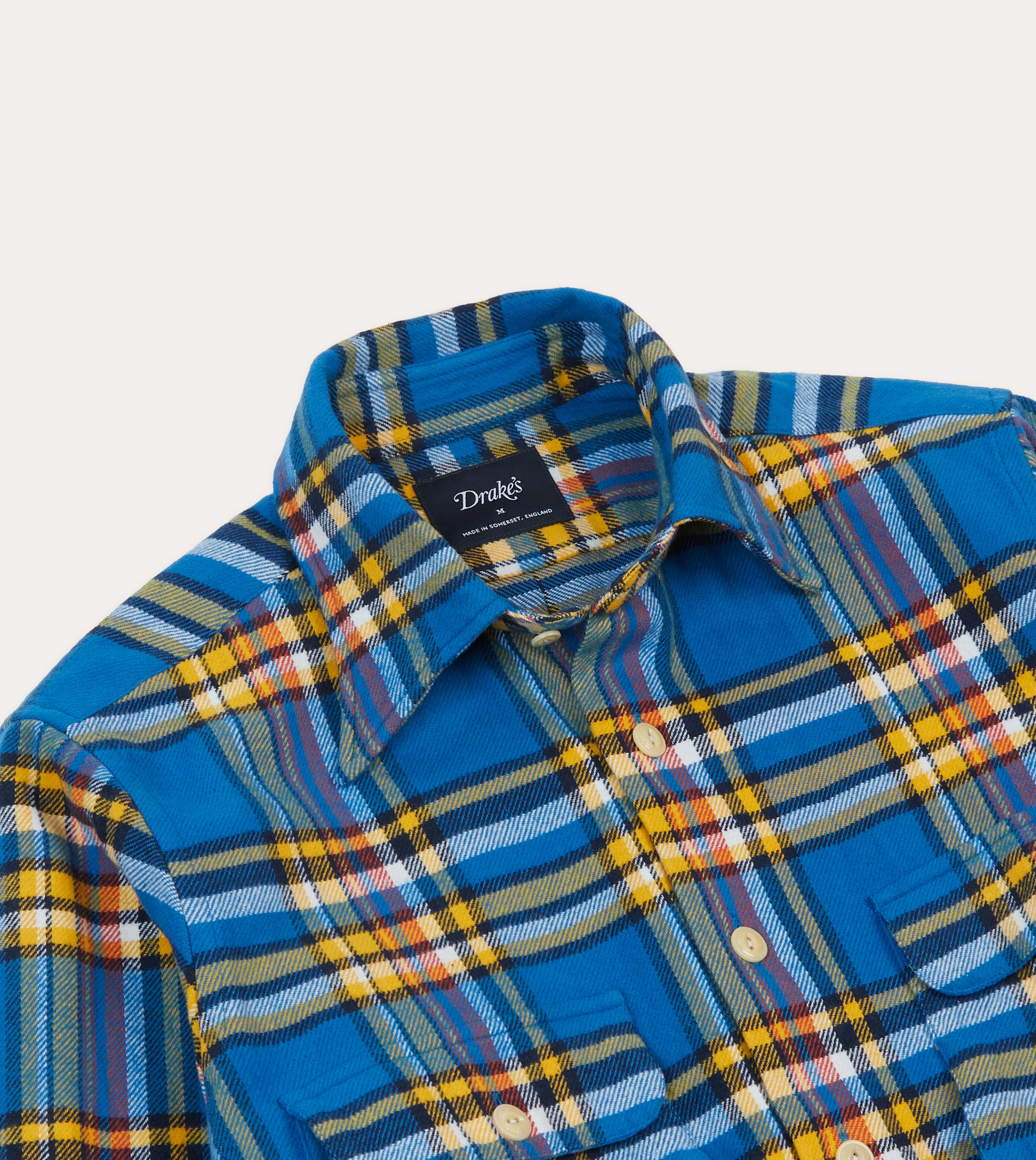 Functional Wear Blue and Yellow Check Brushed Cotton Two-Pocket Work Shirt