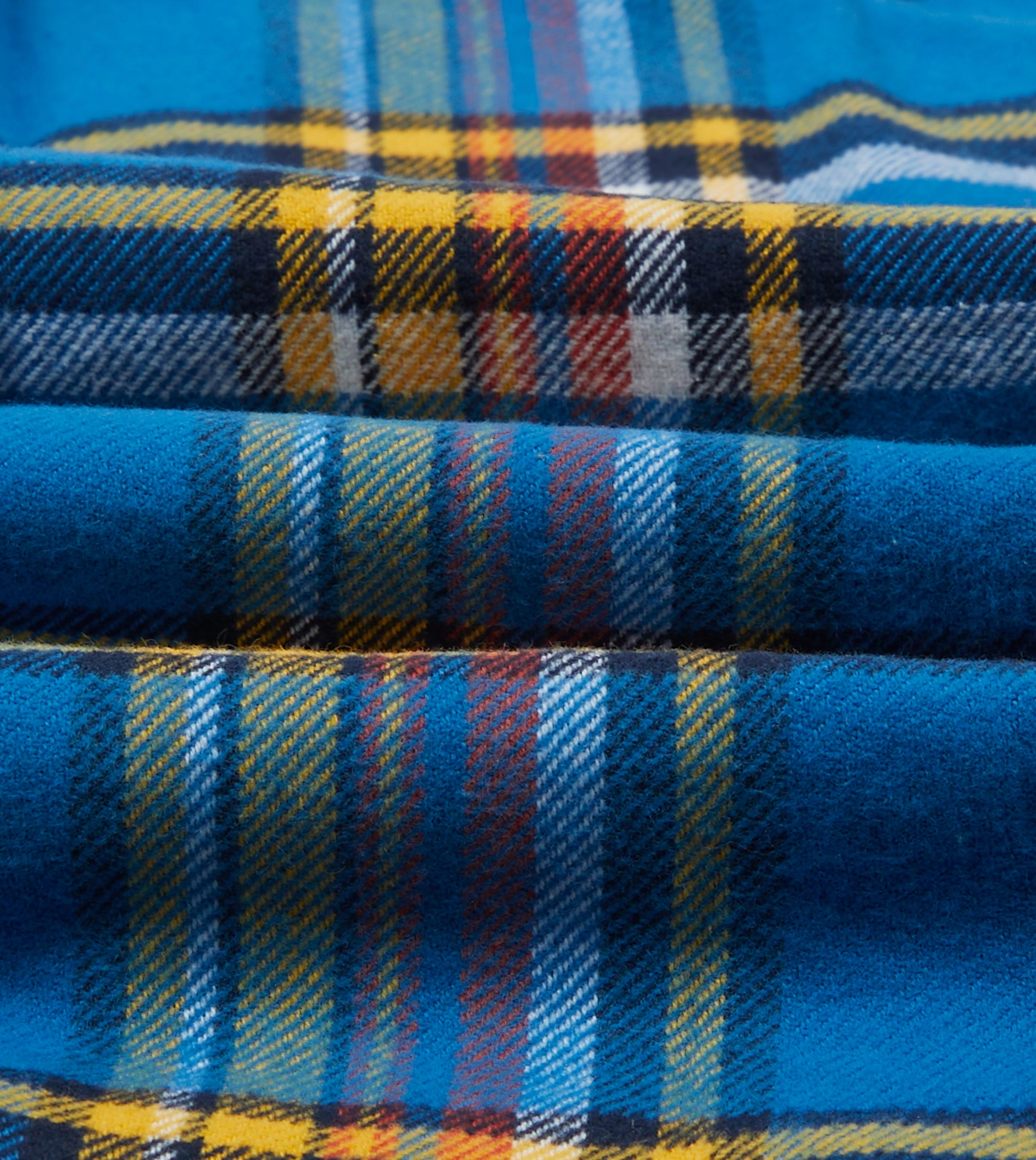 Blue and Yellow Check Brushed Cotton Two-Pocket Work Shirt Dressy look Multi Functional Pockets