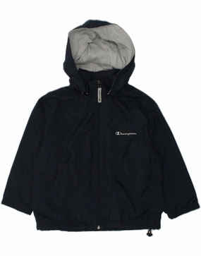 CHAMPION Boys Hooded Rain Jacket 3-4 Years Navy Blue Polyamide Panama Articulated Sleeve Cut