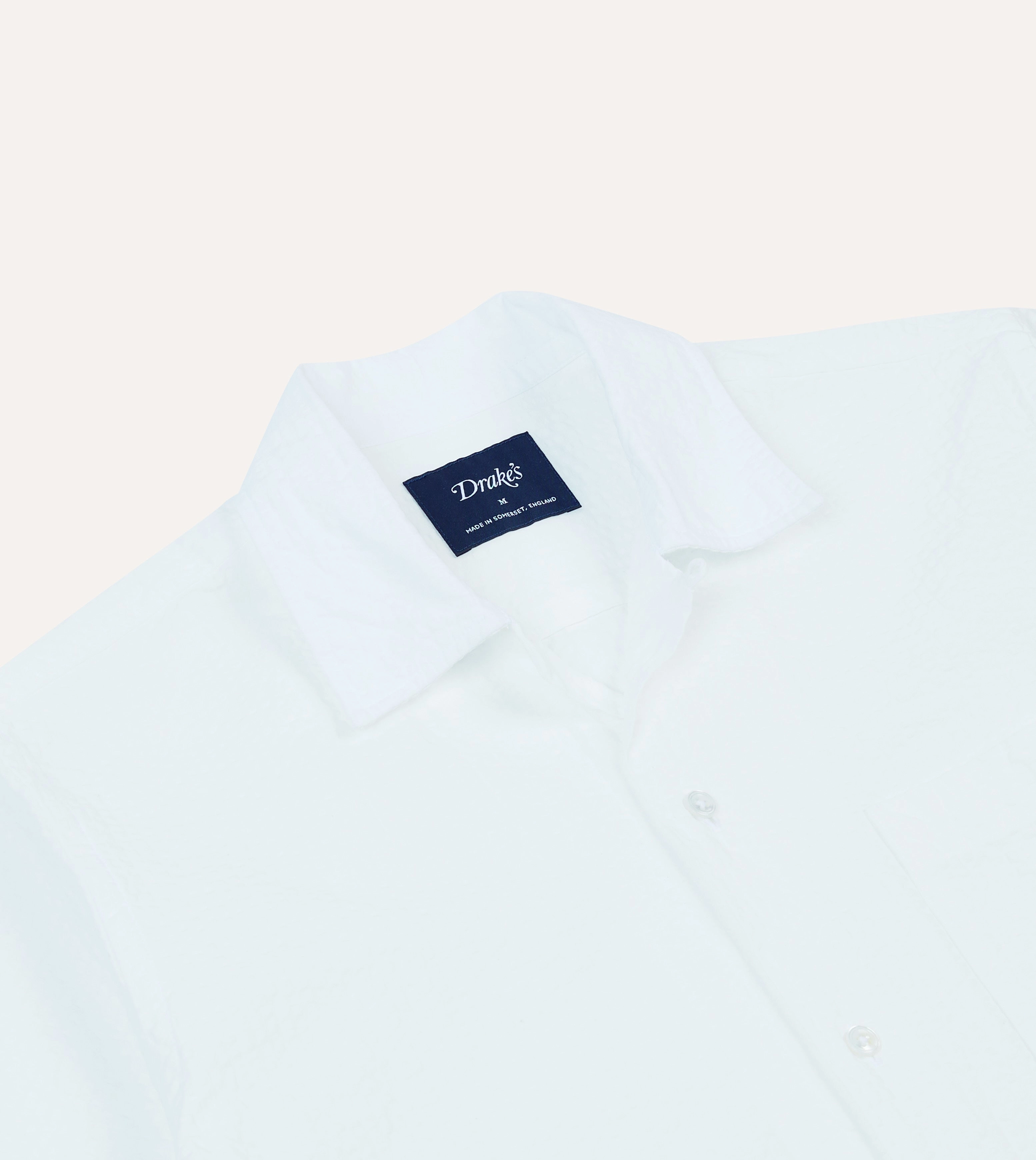 White Cotton-Linen Seersucker Camp Collar Short Sleeve Shirt Eco-friendly Graduation Attire