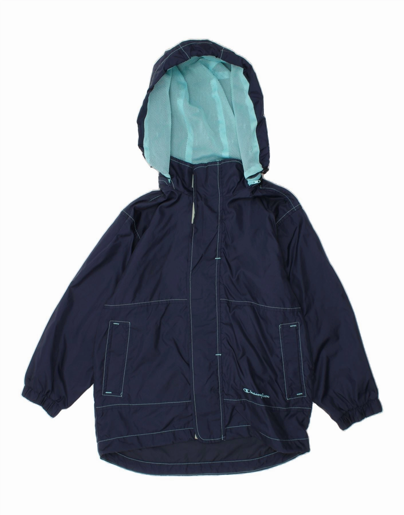 CHAMPION Boys Hooded Rain Jacket 5-6 Years Navy Blue Polyamide Base-layer