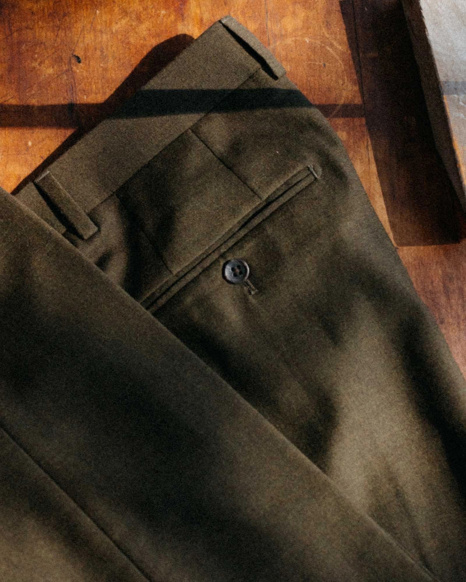 The Stevens Trouser in Black Olive Wool Flannel NonSlipGrip Flexibility Built-In