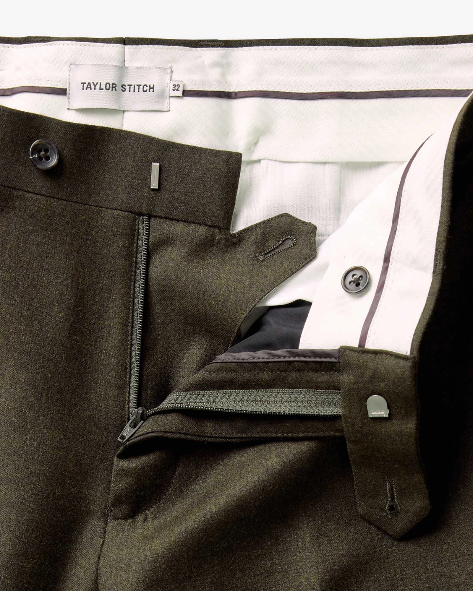 Yoga Ready The Stevens Trouser in Black Olive Wool Flannel